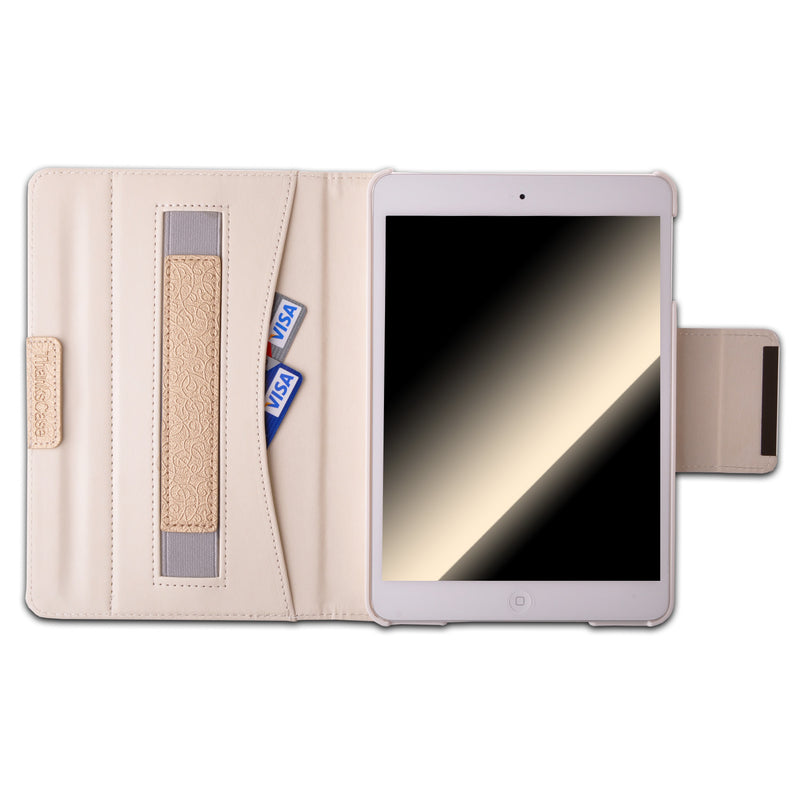 iPad Mini 3/2/1 Rotating Case Cover with Hand Strap and Pocket Wallet with Smart Cover Function.
