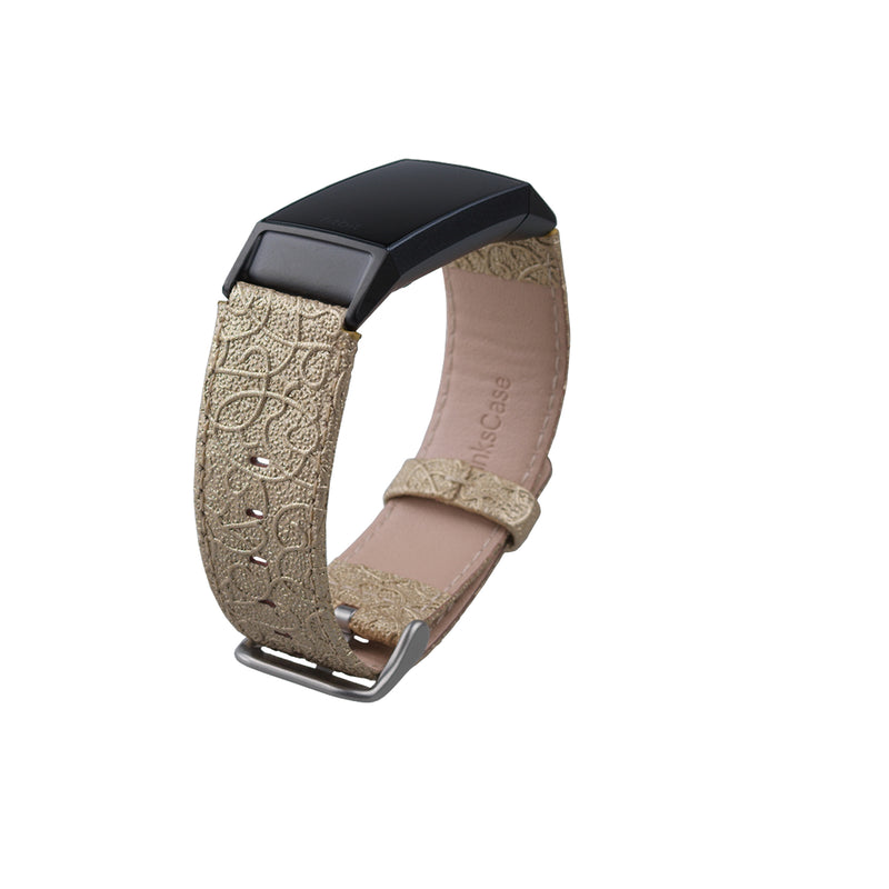 Thanskcase Band for Fitbit Charge 4 / Charge 3 / Charge 3 SE, Genuine Leather Wristbands Replacement Spring Bar and Embossed Pattern.