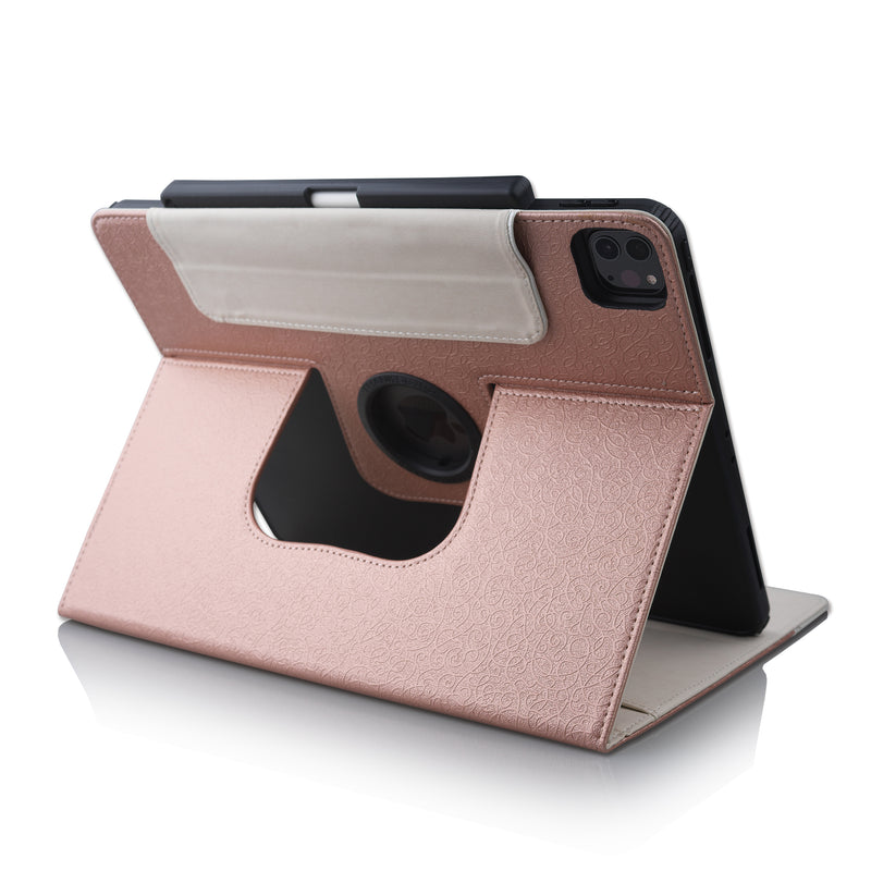 Leather Case Compatible with iPad Pro 12.9 2021 5th / 6th Generation, Rotating Stand Cover with Pocket, Support Apple Pencil 2 Charging, Auto Wake/Sleep for iPad Pro 12.9 2021