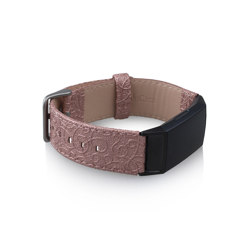 Thanskcase Band for Fitbit Charge 4 / Charge 3 / Charge 3 SE, Genuine Leather Wristbands Replacement Spring Bar and Embossed Pattern.
